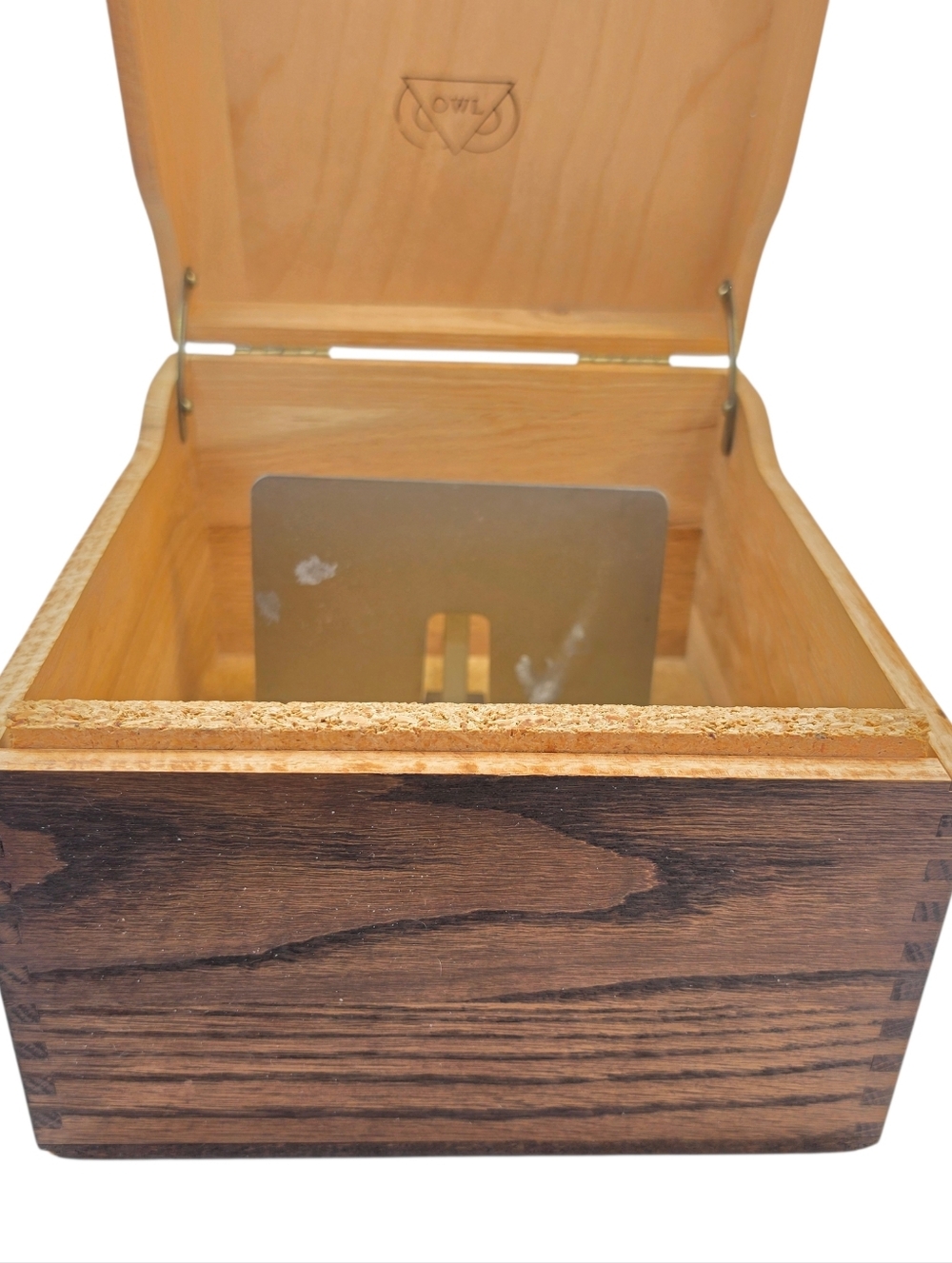 DECORATIVE COLLECTIBLE OWL BRAND DOVETAIL WOODEN FILE RECIPE BOX READ